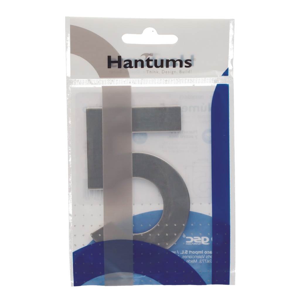 Número puerta 5 acero inoxidable con adhesivo