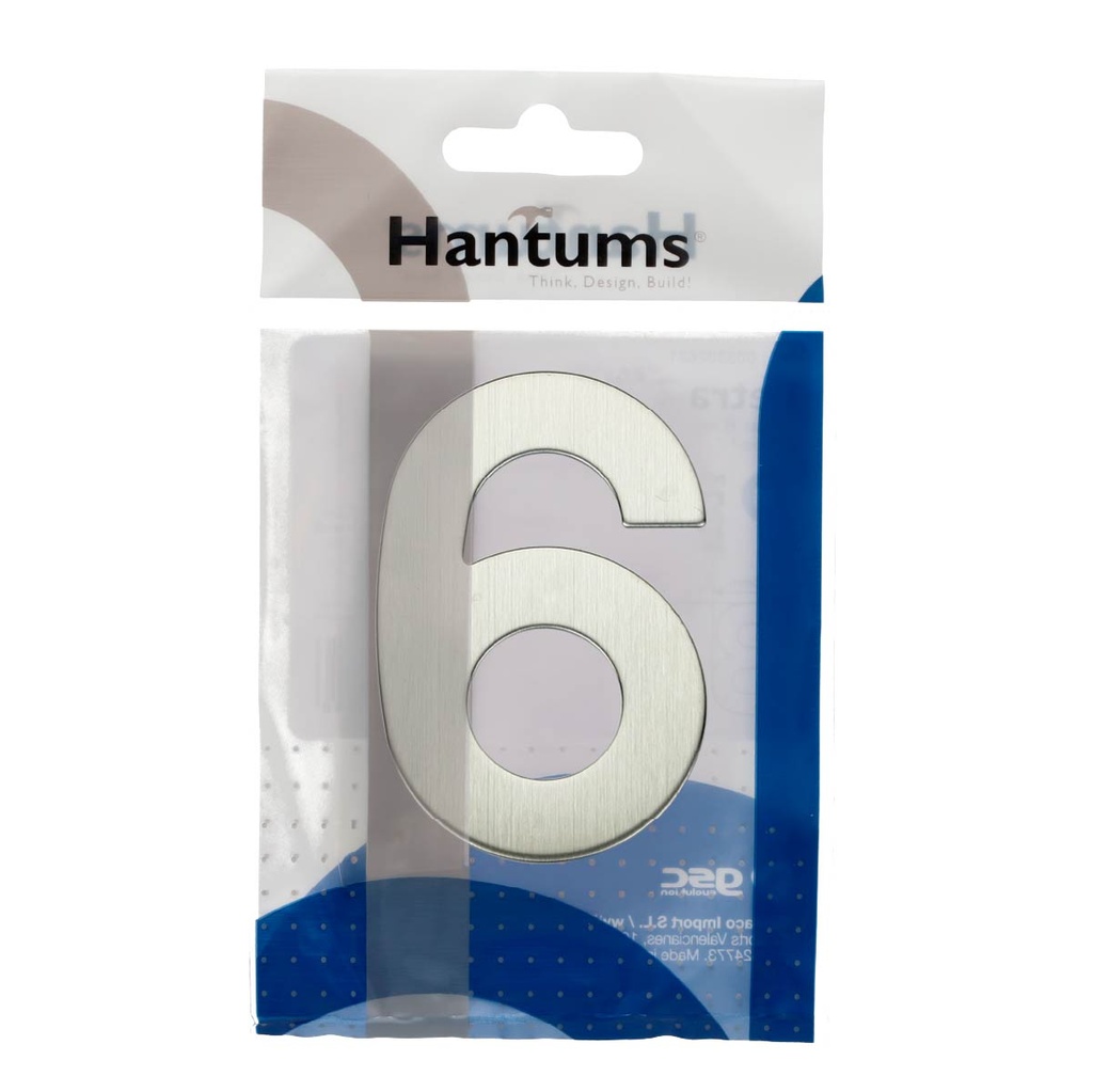 Número puerta 6 acero inoxidable con adhesivo