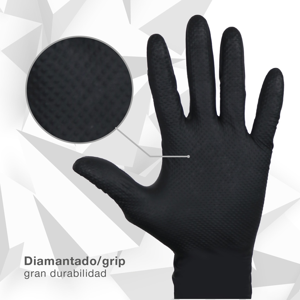 Caja 50 guantes desechables de nitrilo diamantado/grip Negro - Talla XL