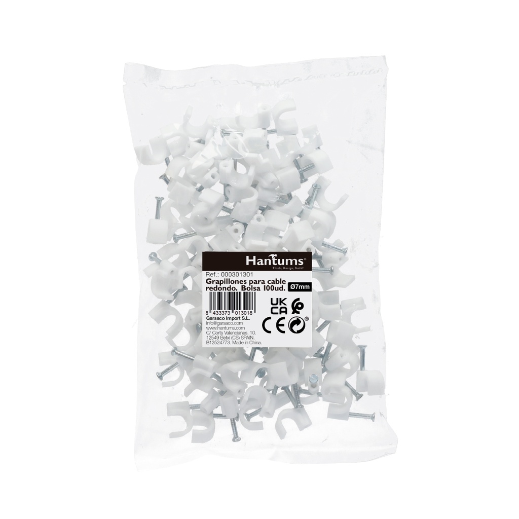Bolsa de 100 grapillones para cable manguera redondo 7mm
