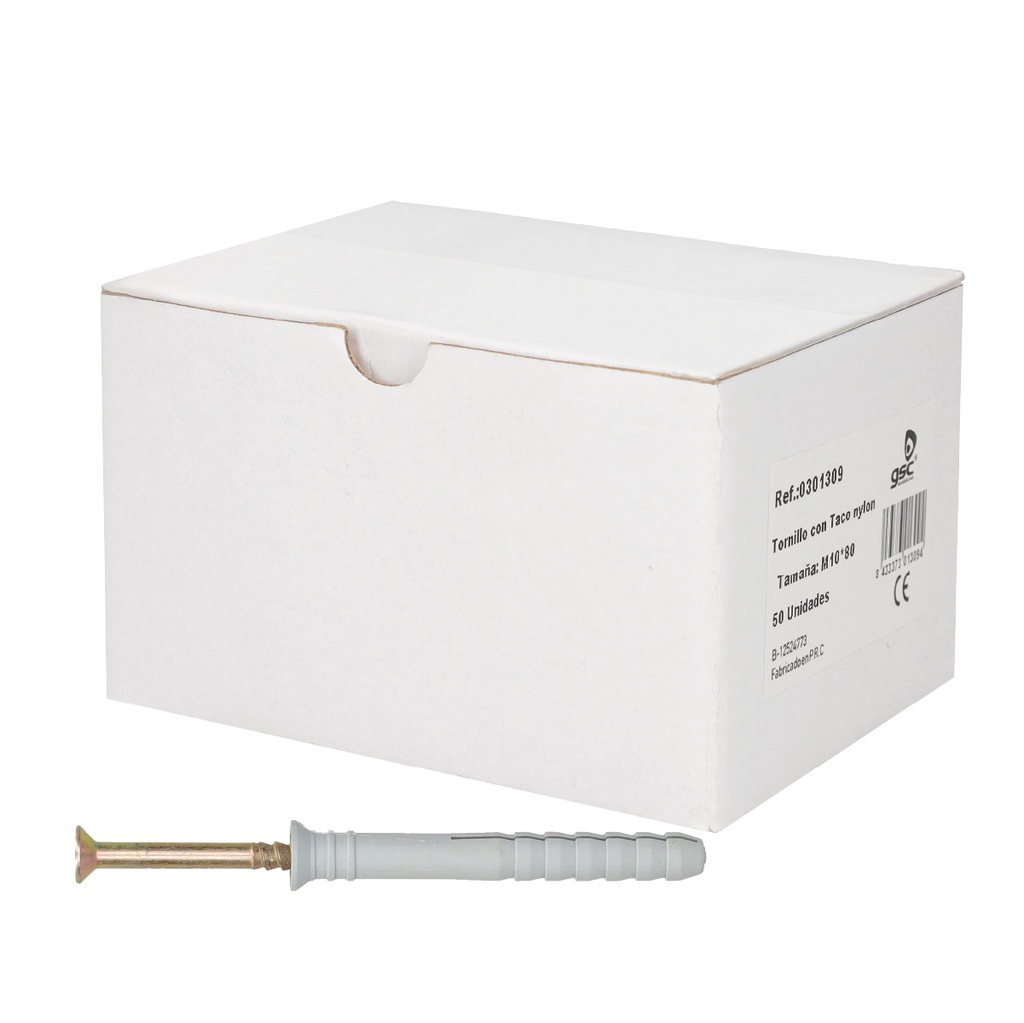 Tornillo con taco de Nylon 80mm Ø10mm