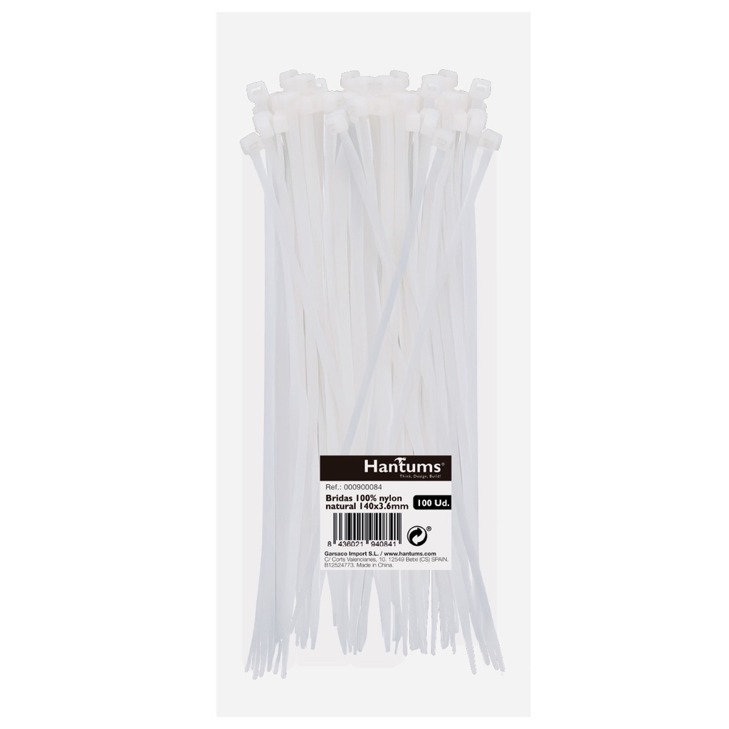 Bolsa 100u bridas 100% nylon 140x3.6mm Natural