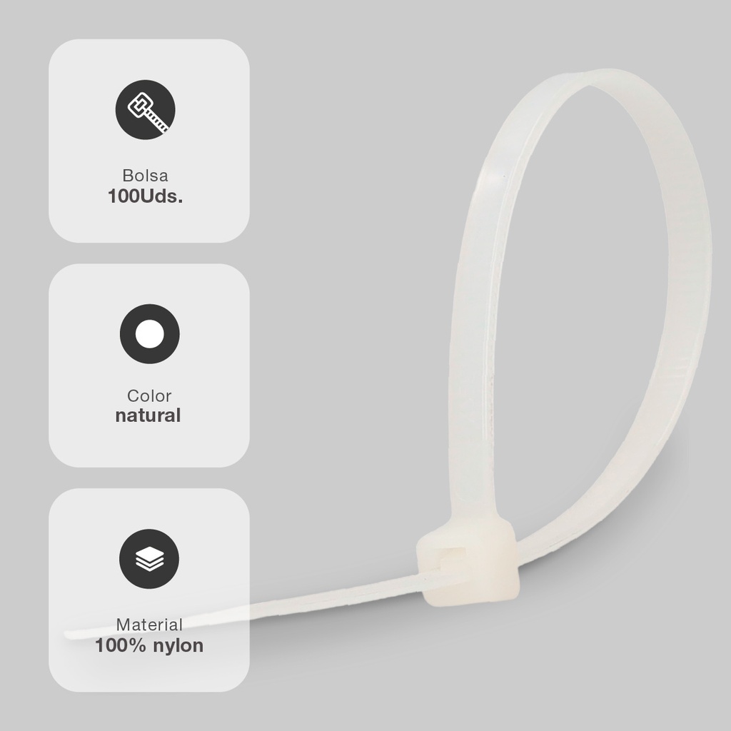 Bolsa 100u bridas 100% nylon 180x3.6mm Natural