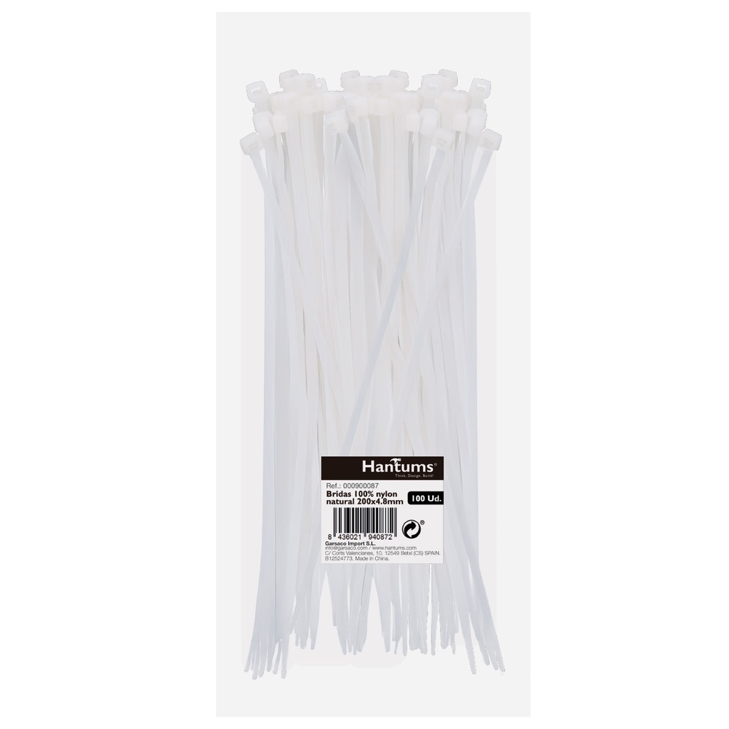 Bolsa 100u bridas 100% nylon 200x4.8mm Natural
