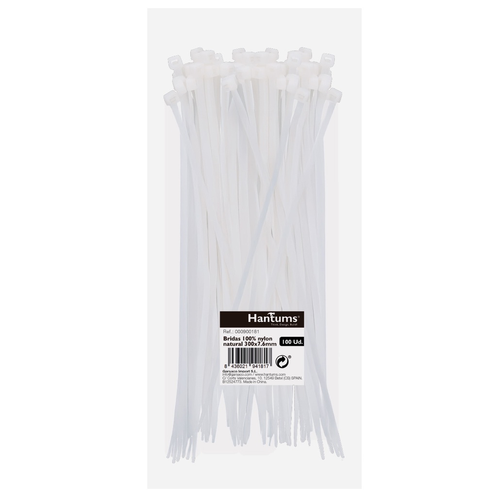 Bolsa 100u bridas 100% nylon 300x7.6mm Natural