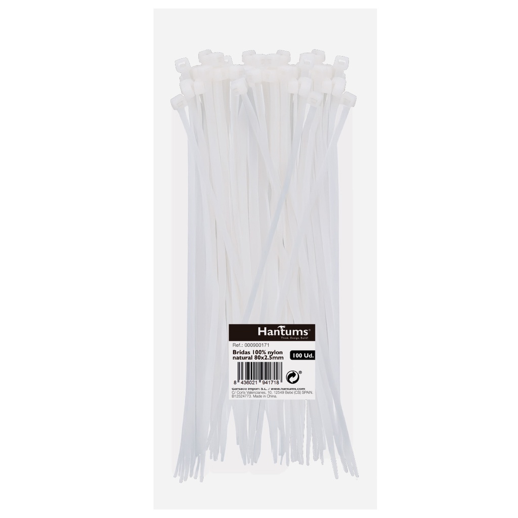 Bolsa 100u bridas 100% nylon 80x2.5mm Natural