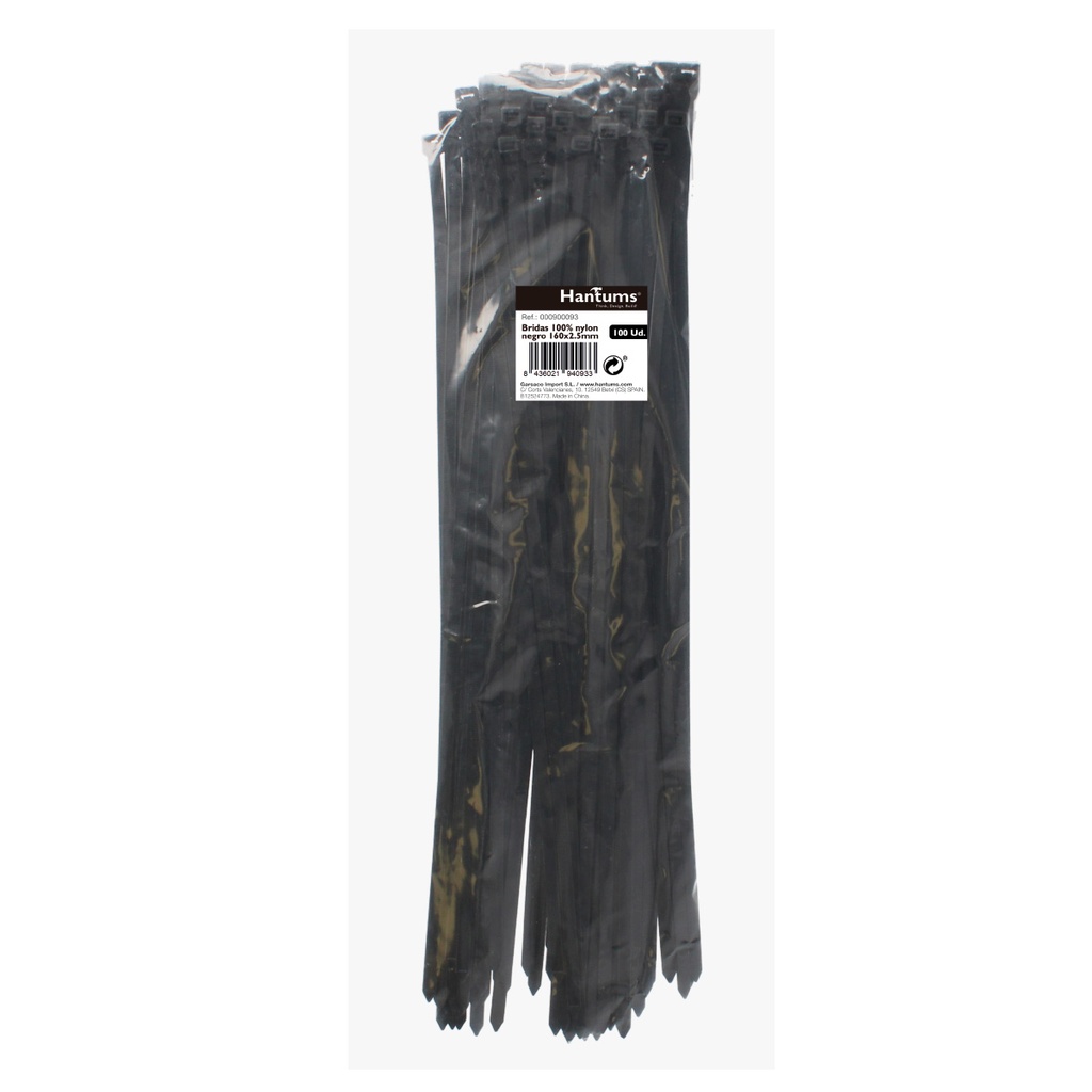 Bolsa 100u bridas 100% nylon 160x2.5mm Negro