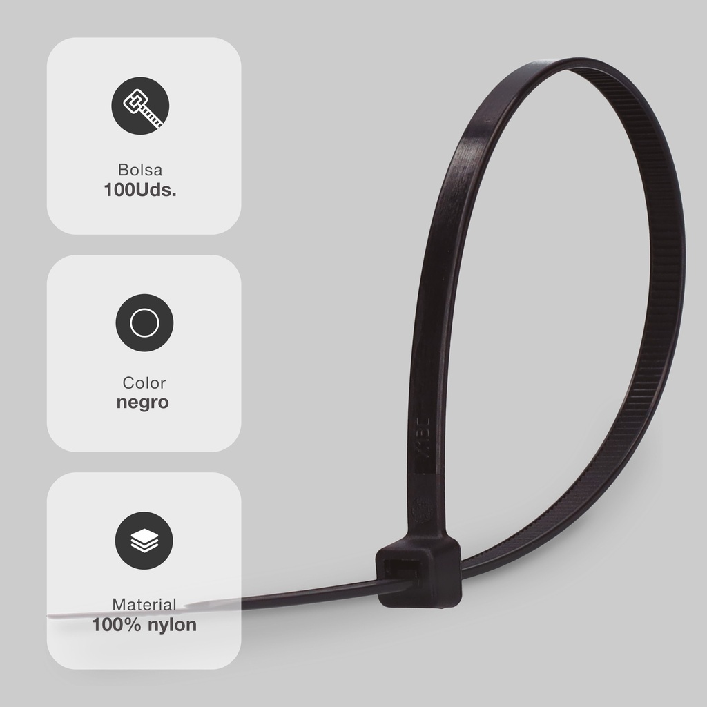 Bolsa 100u bridas 100% nylon 160x2.5mm Negro