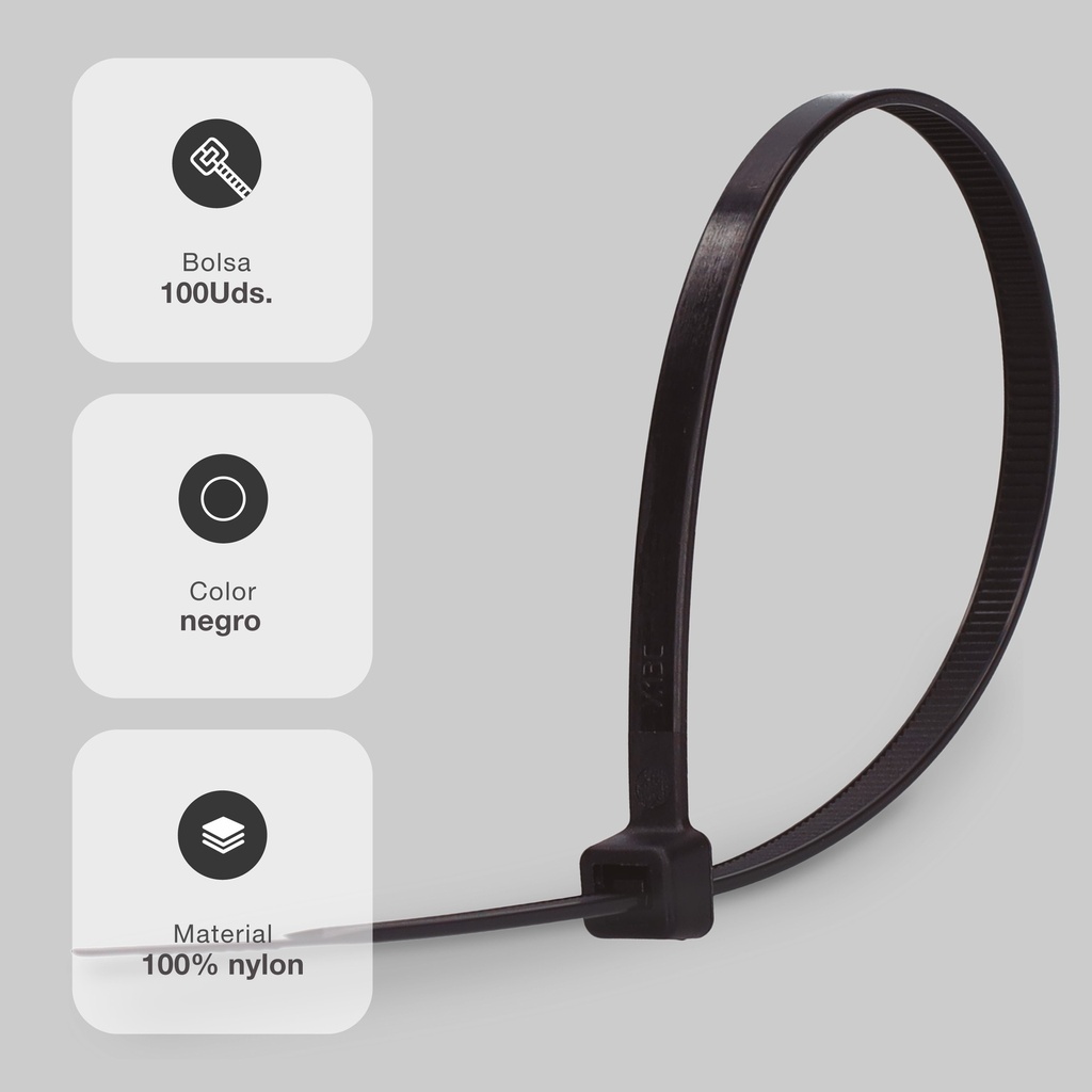 Bolsa 100u bridas 100% nylon 160x4.8mm Negro
