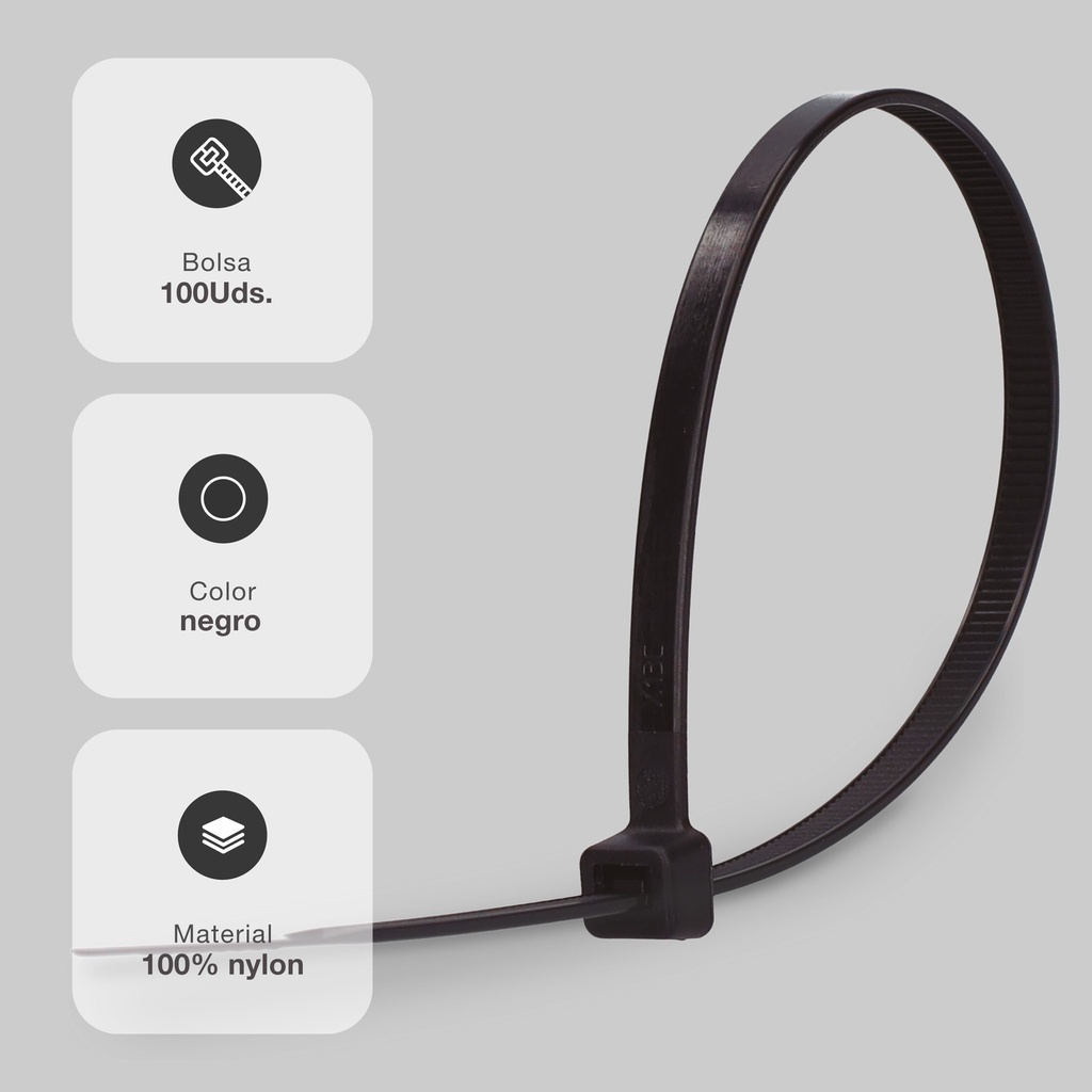 Bolsa 100u bridas 100% nylon 180x3.6mm Negro