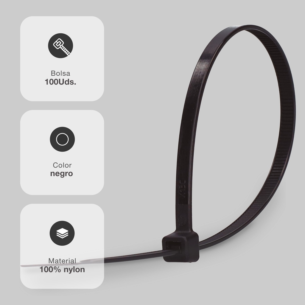 Bolsa 100u bridas 100% nylon 200x3.6mm Negro