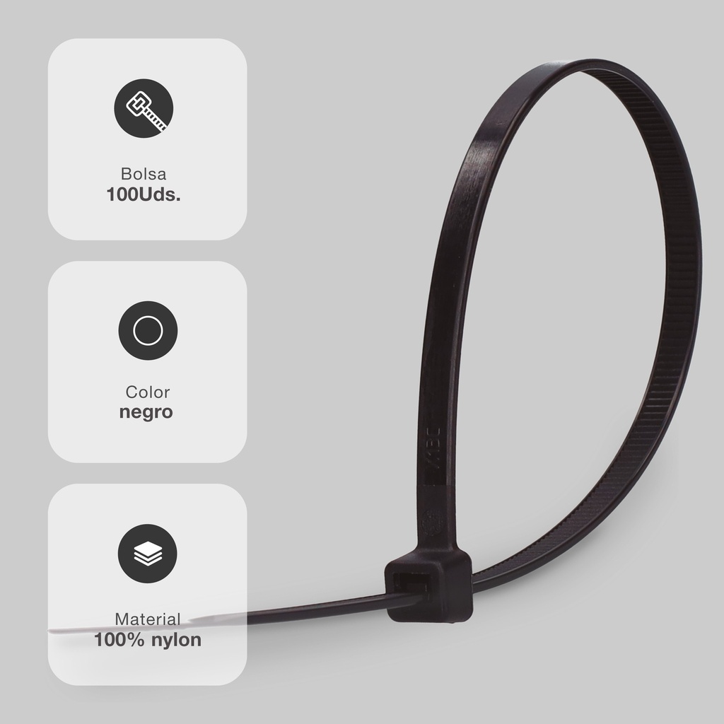 Bolsa 100u bridas 100% nylon 80x2.5mm Negro