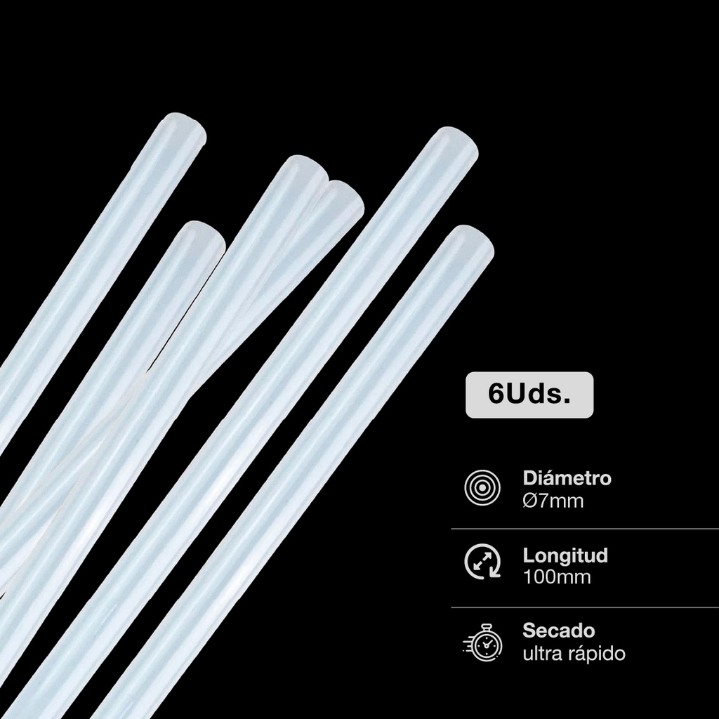 Bolsa 6 Barras de silicona transparente Ø7
