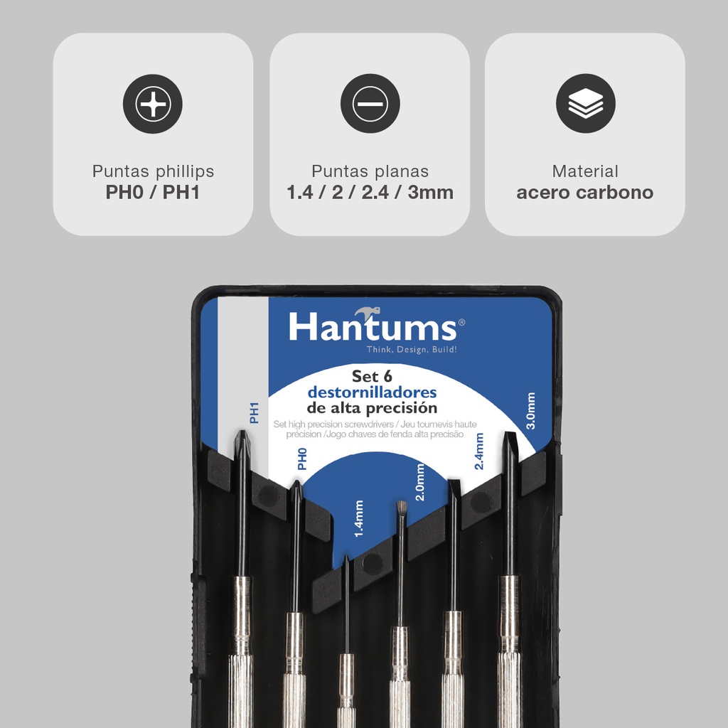 Set 6 destornilladores de alta precisión - 4 planos y 2 phillips
