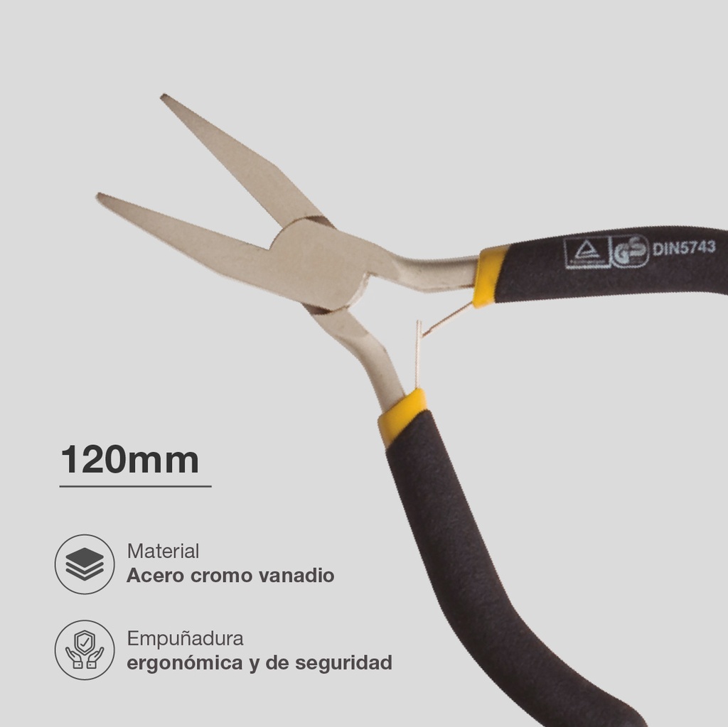 Mini-Alicate Boca Plana, Cromo Vanadio 120mm