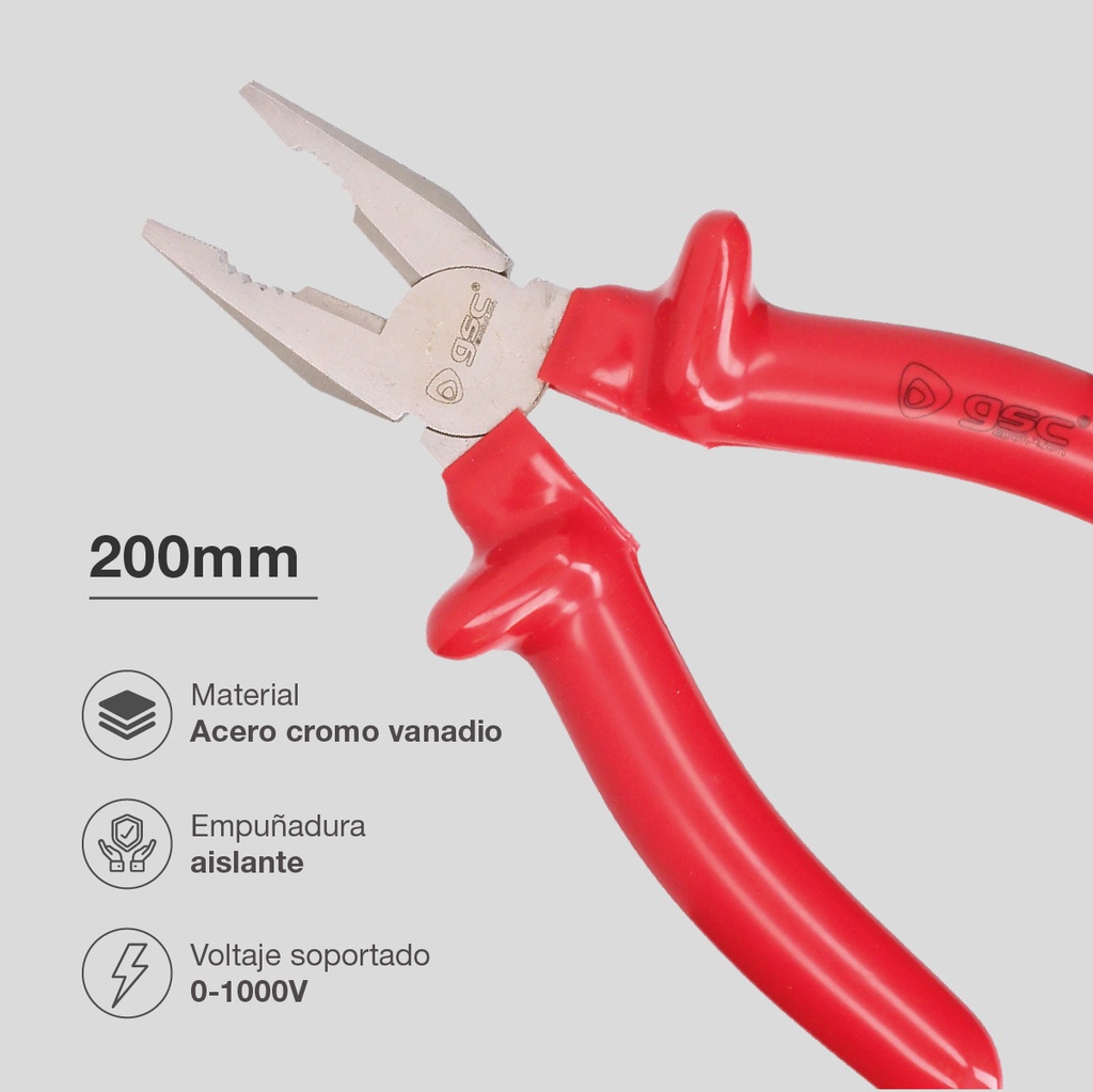 Alicate universal con mango aislante 200mm