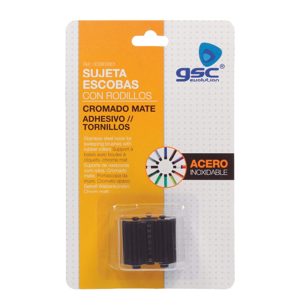 Sujetaescobas acero con rodillos goma - Cromado mate