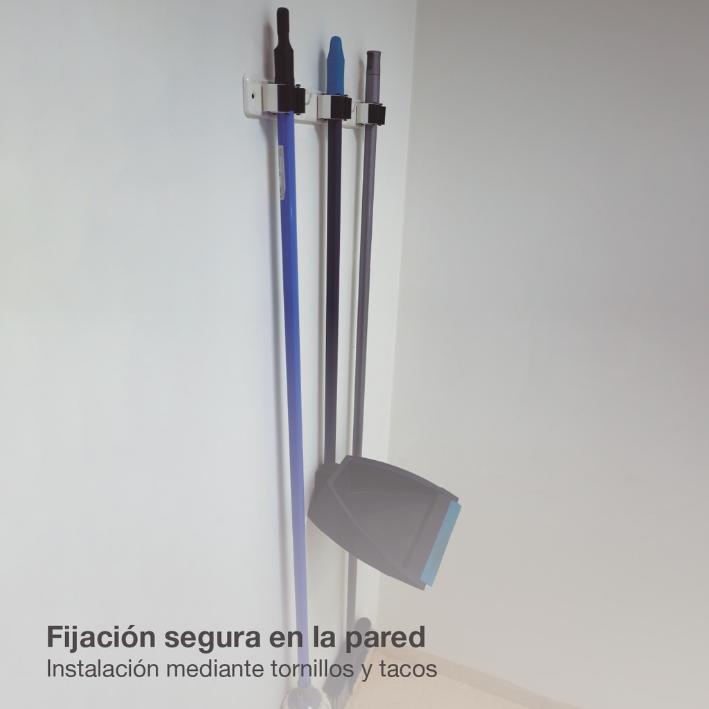 Sujetaescobas triple acero con rodillos goma - Bl.