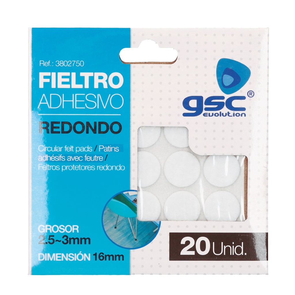 Set 20 fieltros adhesivos redondos Ø16mm - Blanco
