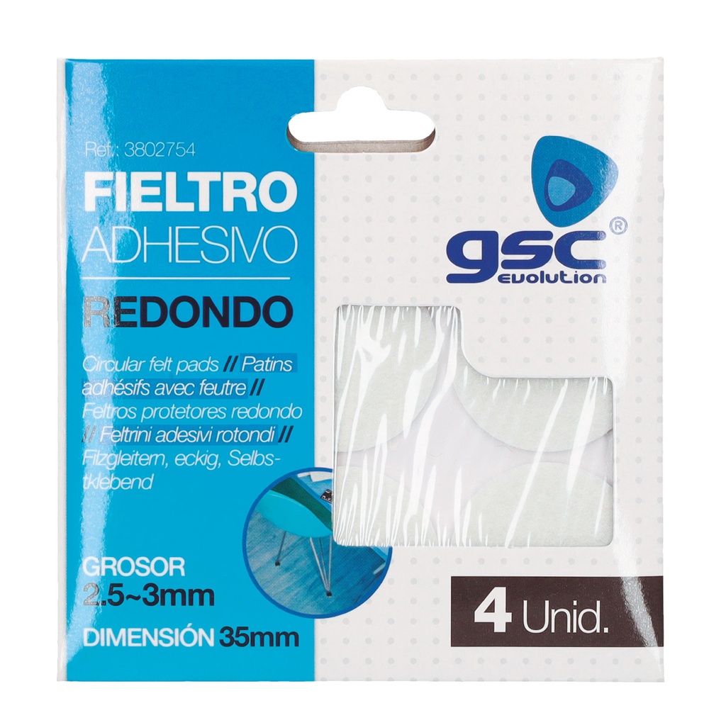 Set 4 fieltros adhesivos redondos Ø35mm - Blanco