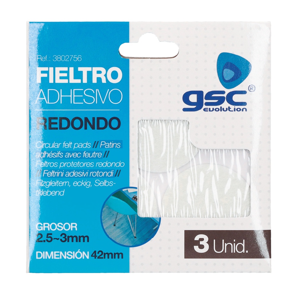 Set 3 fieltros adhesivos redondos Ø42mm - Blanco