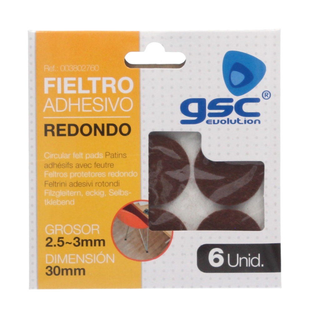 Set 6 fieltros adhesivos redondos Ø30mm - Marron