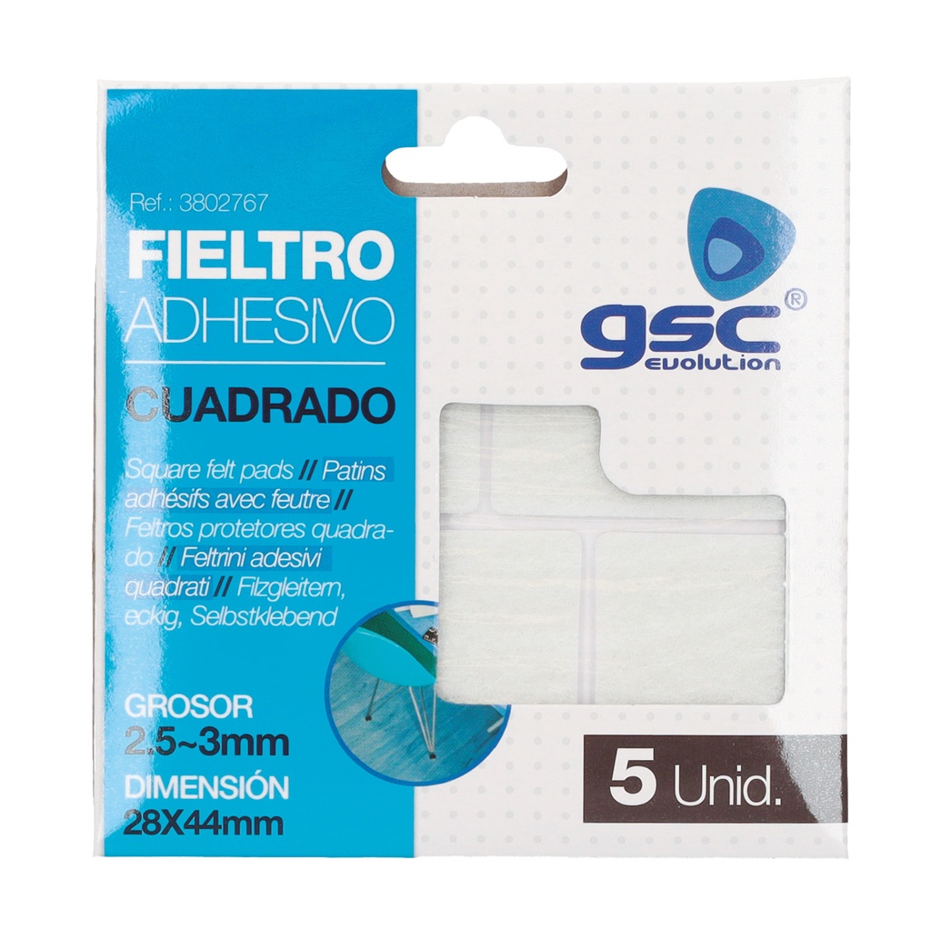 Set 5 fieltros adhesivos cuadrados 28x44mm - Blanco