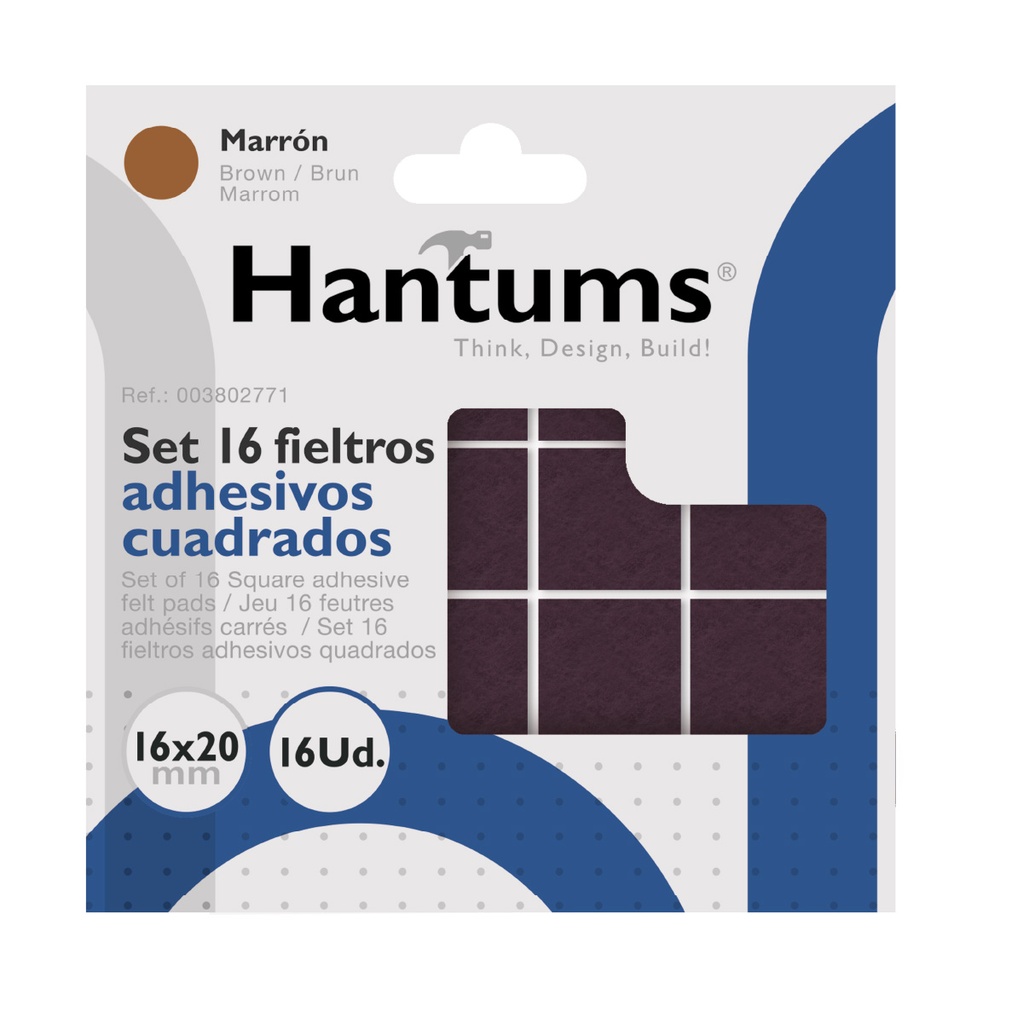 Set 16 fieltros adhesivos cuadrados 16x20mm - Marron