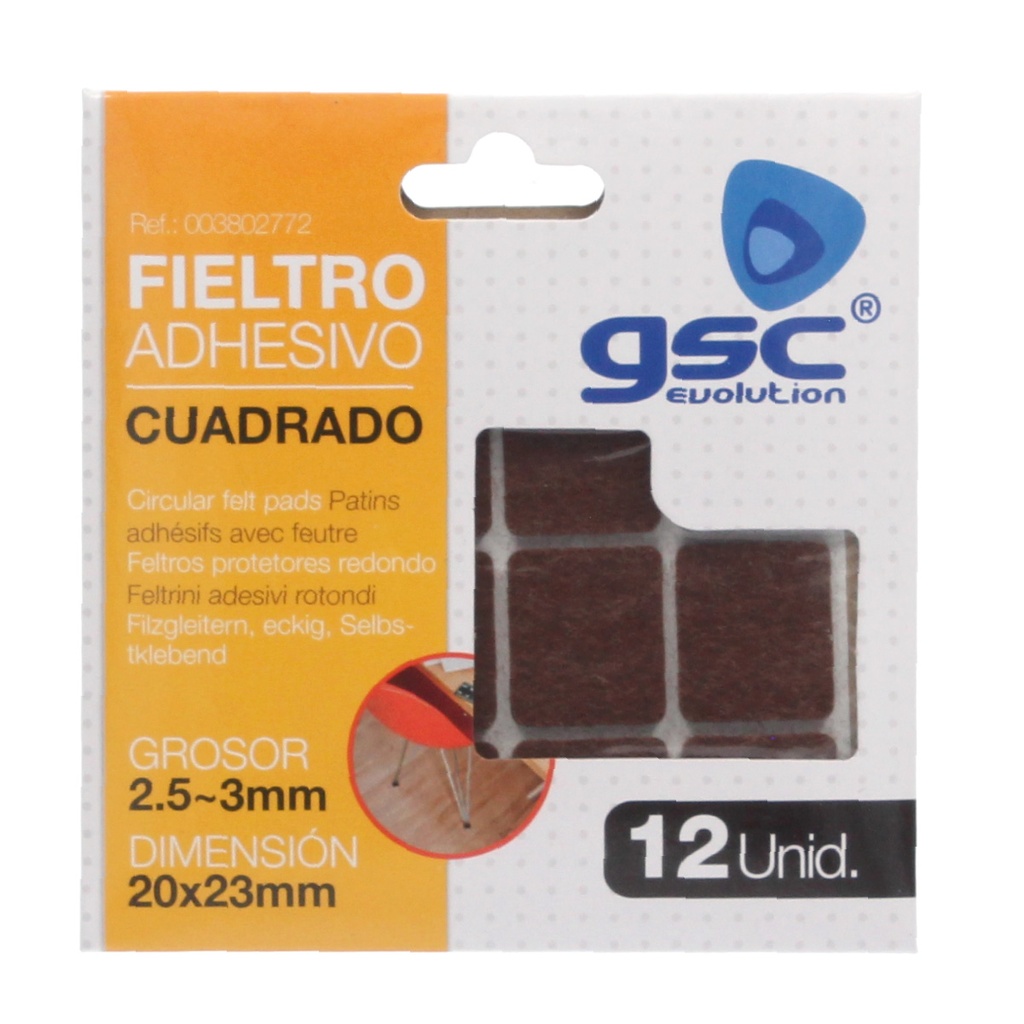 Set 12 fieltros adhesivos cuadrados 20x23mm - Marron