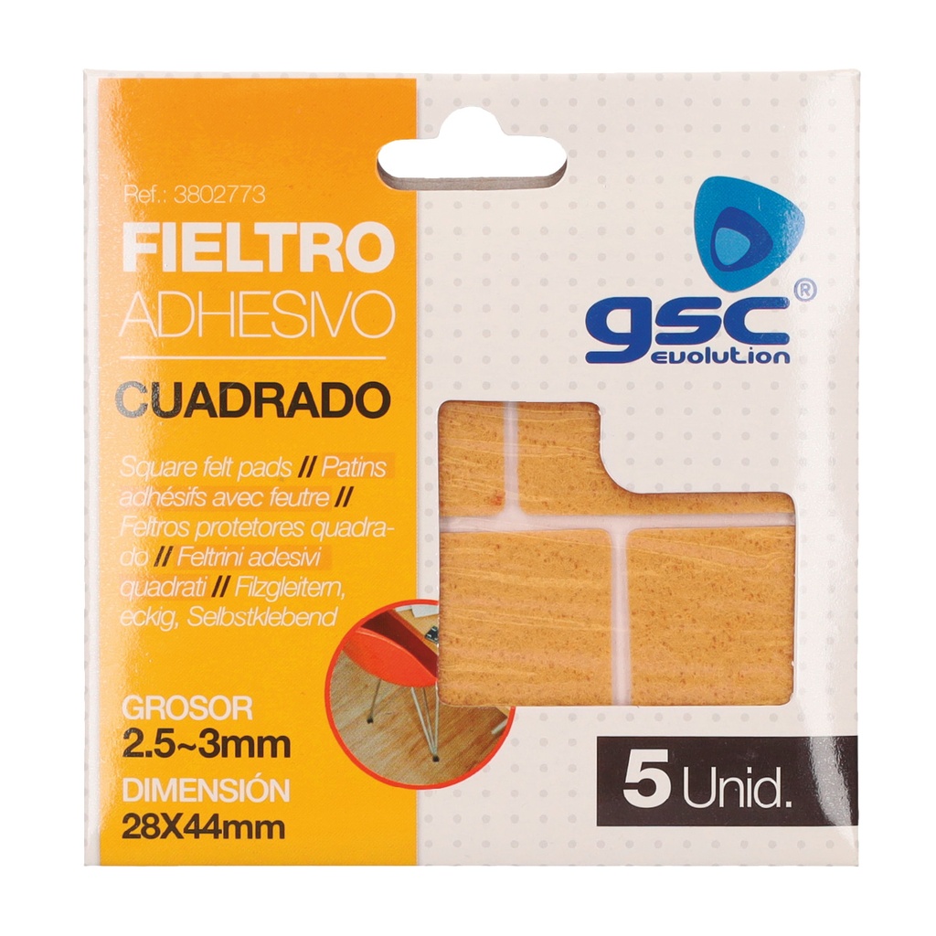 Set 5 fieltros adhesivos cuadrados 28x44mm - Marron
