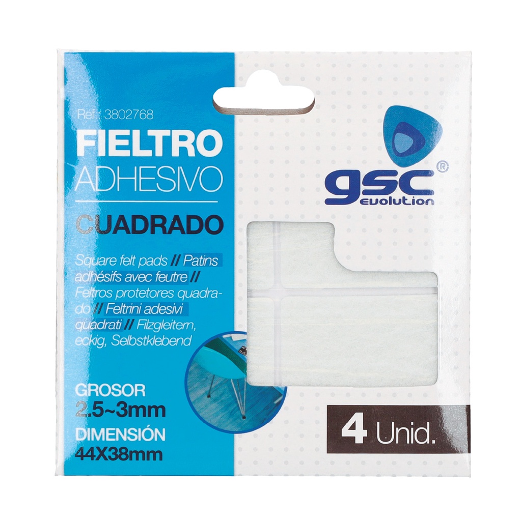Set 4 fieltros adhesivos cuadrados 44x38mm - Blanco