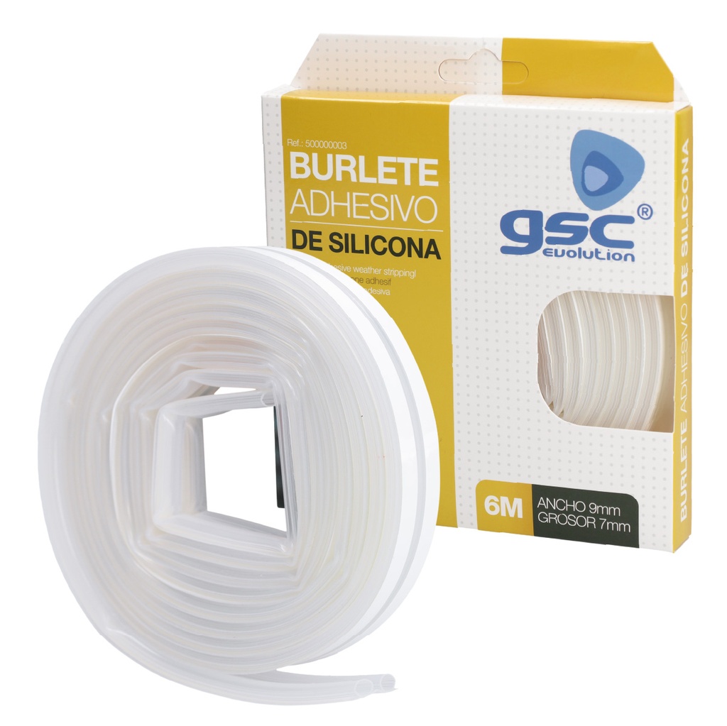 Burlete de silicona adhesivo 9mm 6M Transparente