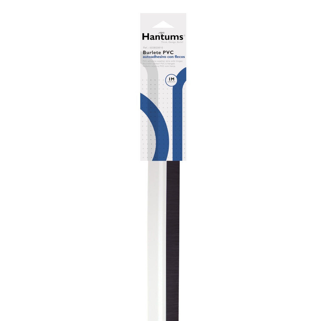Burlete adhesivo PVC con flecos 1M - Blanco