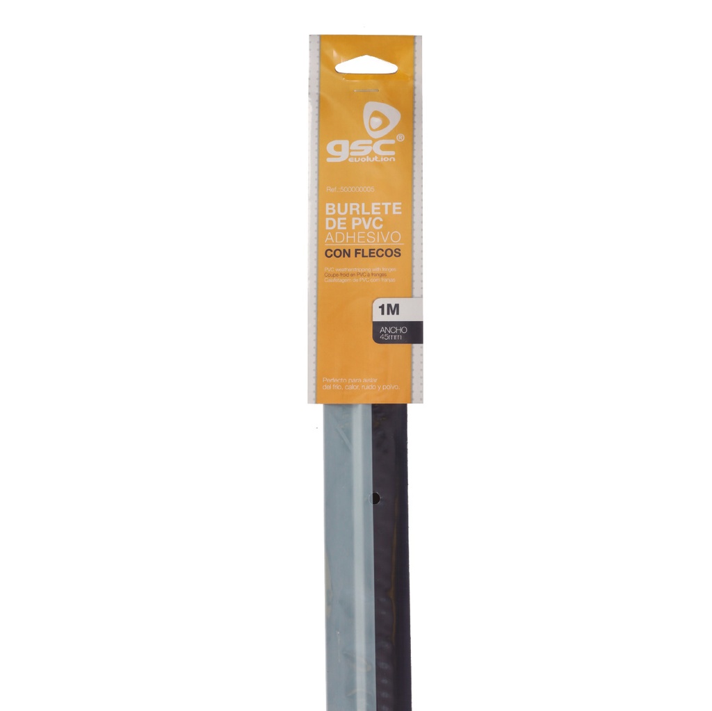 Burlete PVC con flecos adhesivo 1M Plata