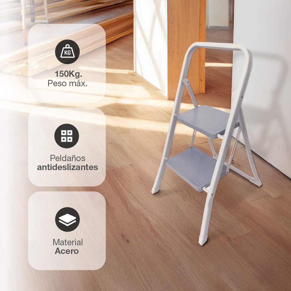 Taburete acero 2 peldaños Máx. 150KG