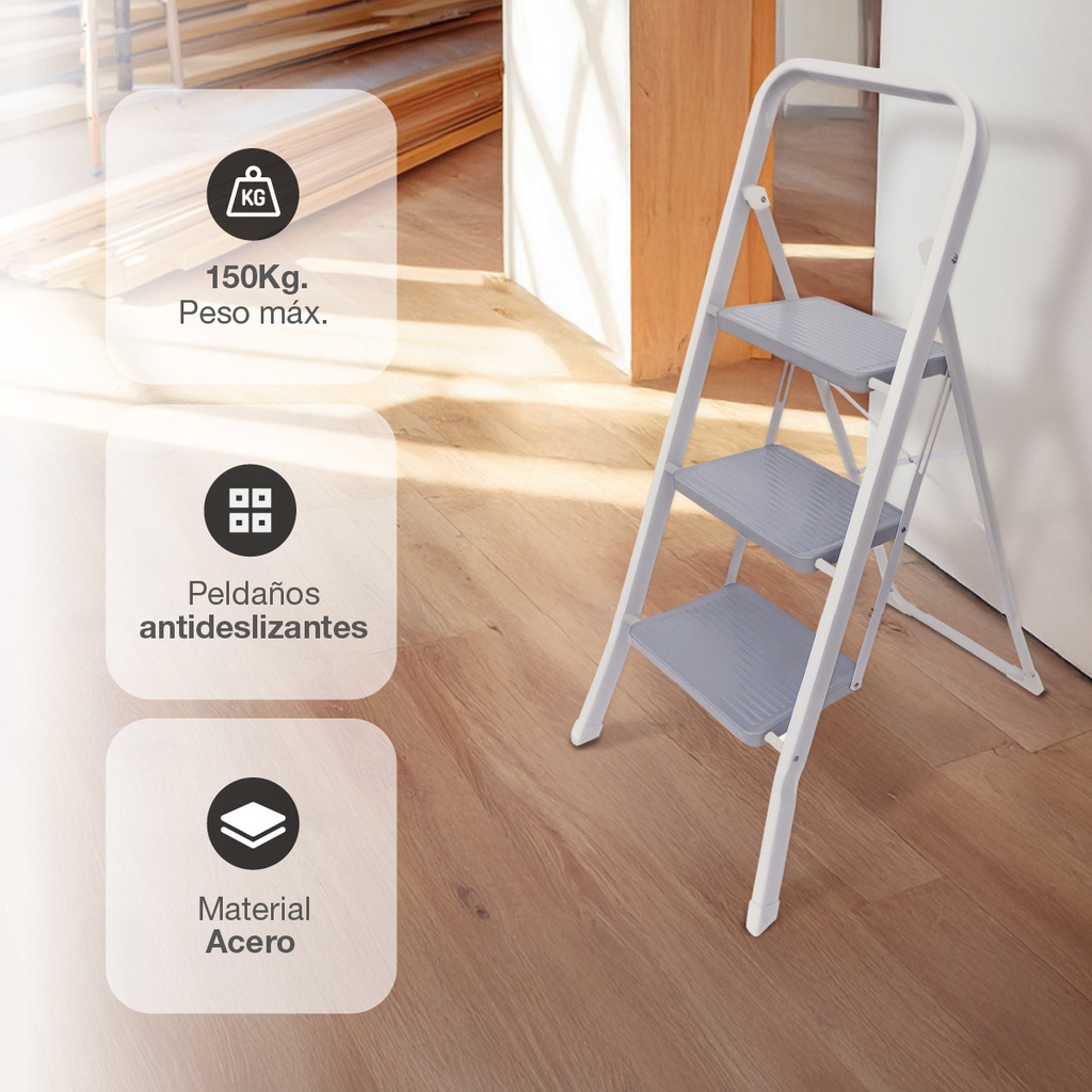 Taburete acero 3 peldaños Máx. 150KG