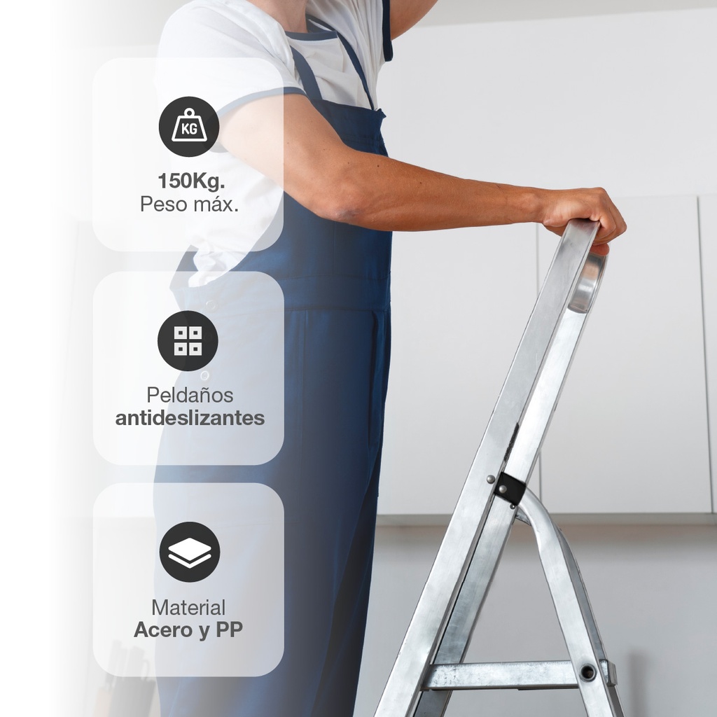 Escalera aluminio 4 peldaños Max. 150kg
