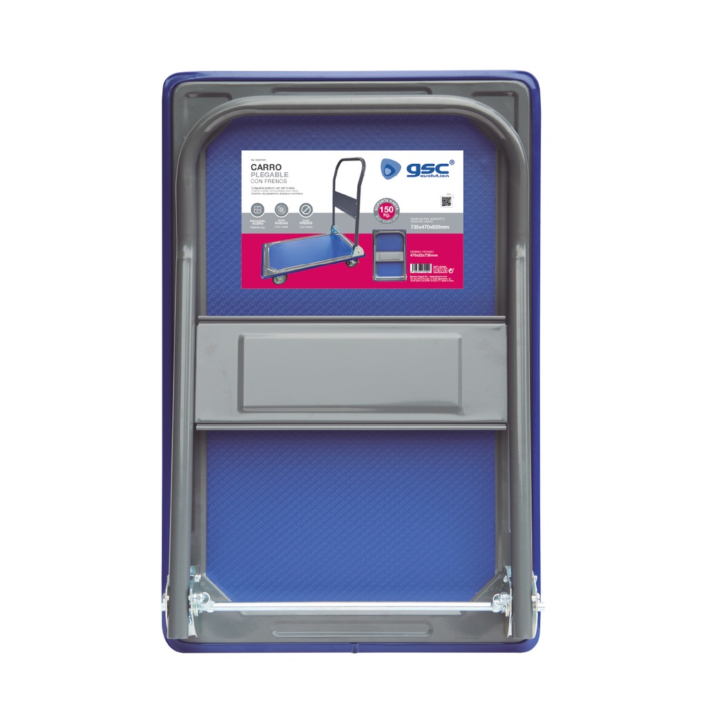 Carro plataforma de transporte plegable con frenos Máx. 150kg