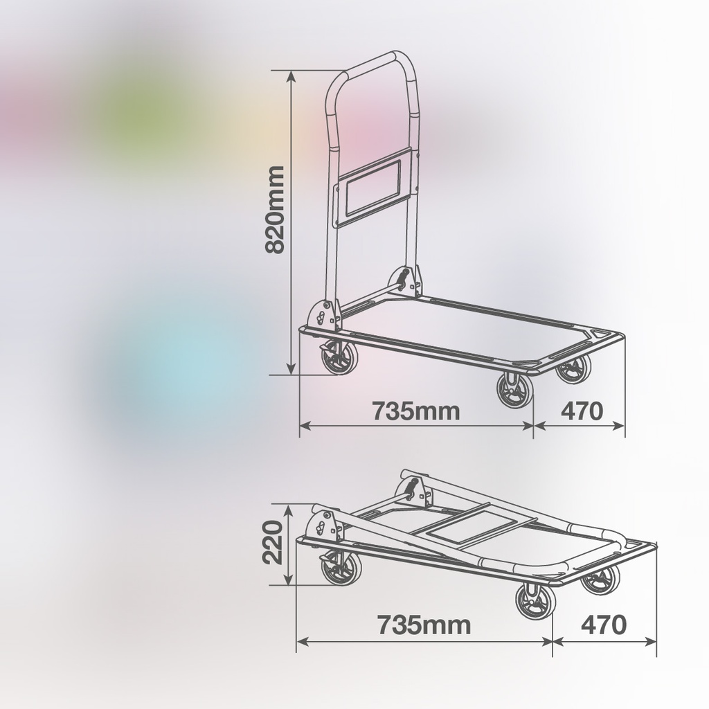 Carro plataforma de transporte plegable con frenos Máx. 150kg