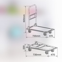 Carro plataforma de transporte plegable con frenos Máx. 150kg