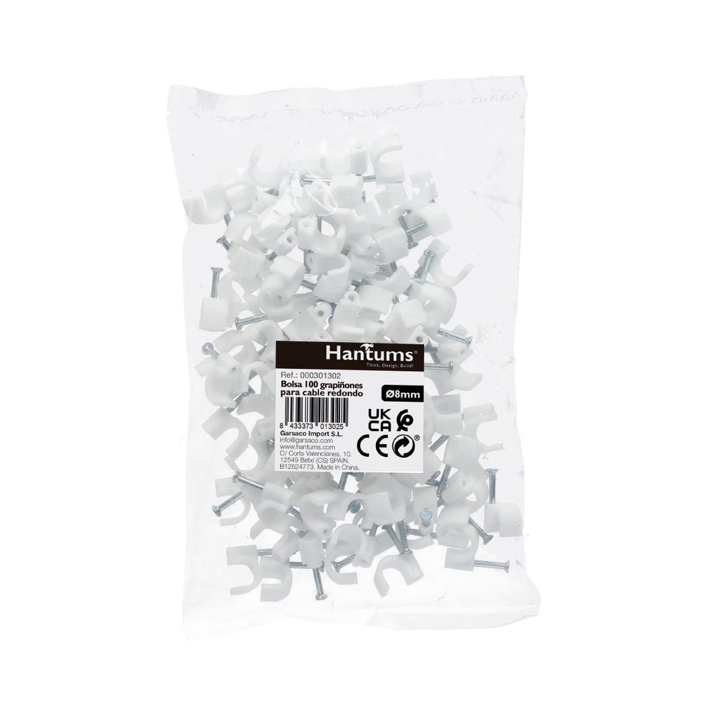 Bolsa de 100 grapillones para cable manguera redondo 8mm