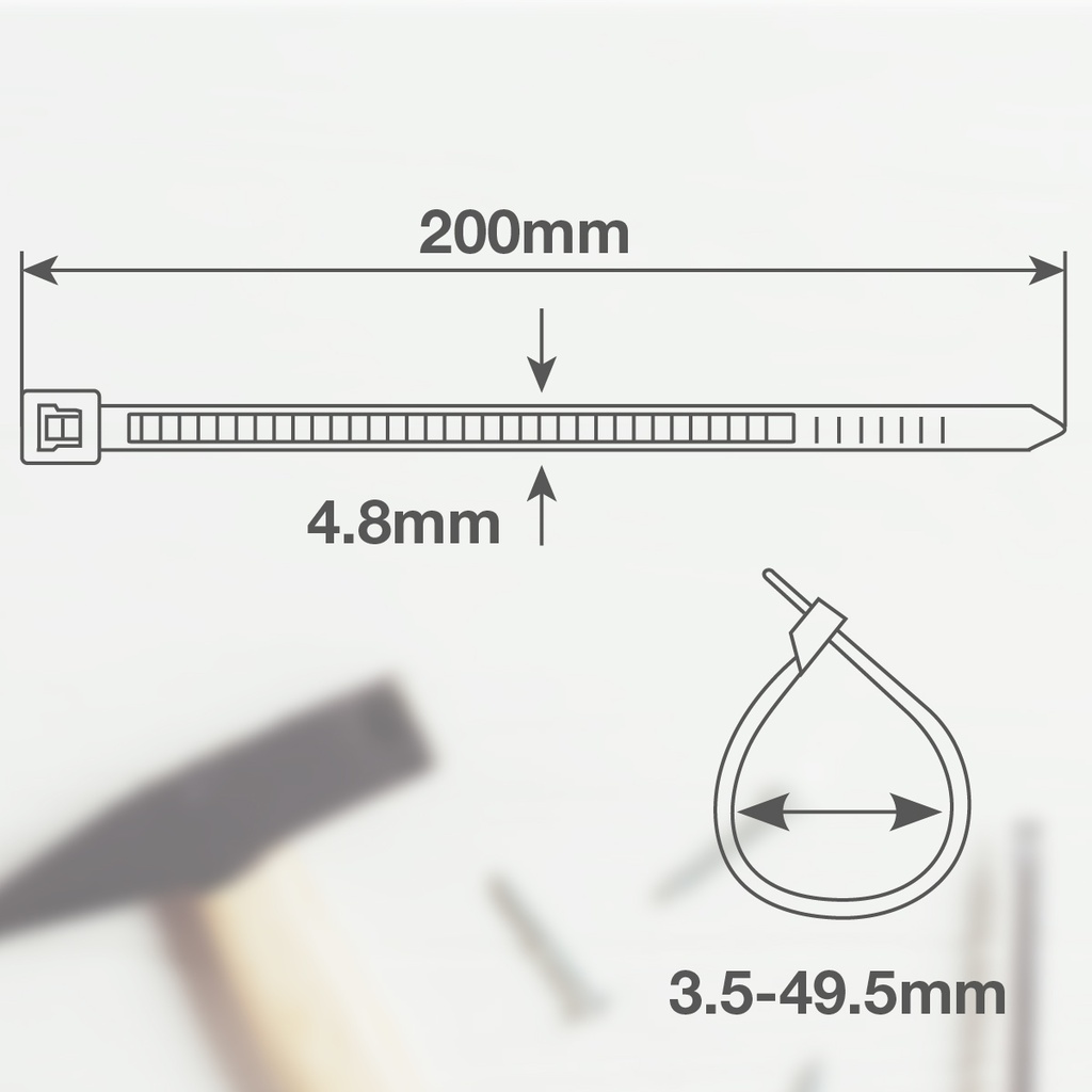 Bolsa 100u bridas 100% nylon 200x4.8mm Natural