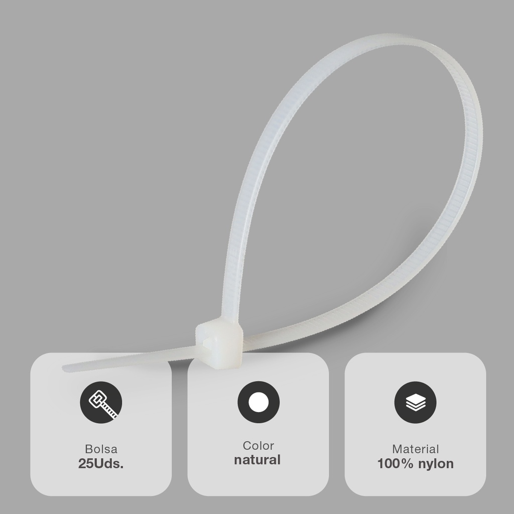 Bolsa 25u bridas 100% nylon 200x4.8mm Natural