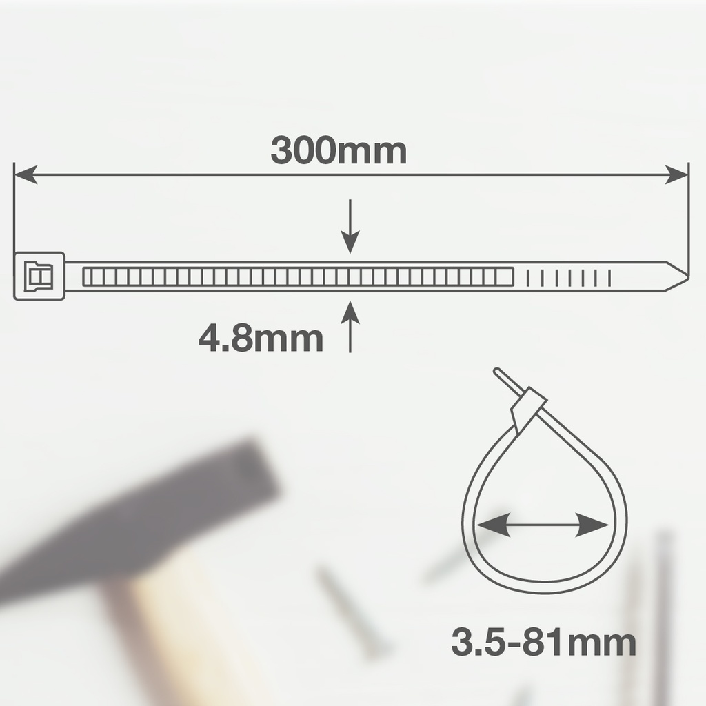Bolsa 100u bridas 100% nylon 300x4.8mm Natural