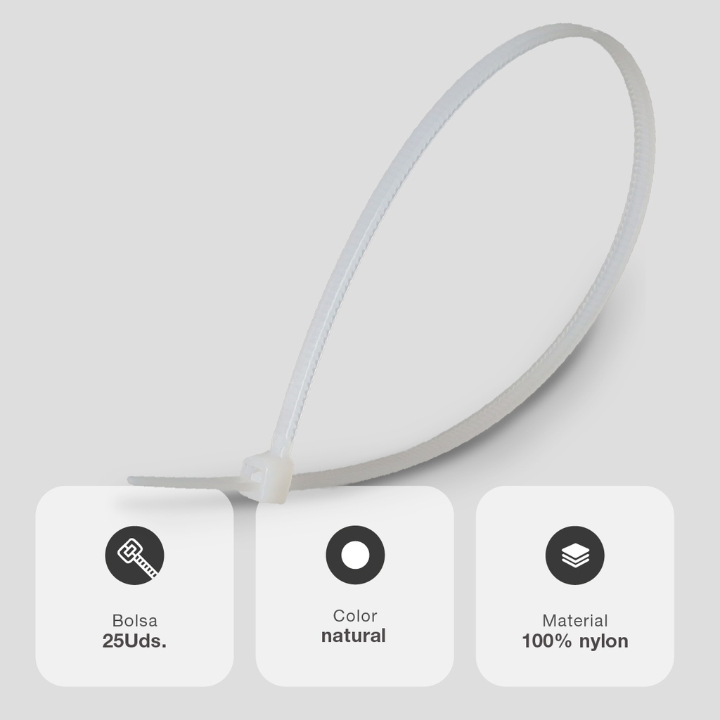 Bolsa 25u bridas 100% nylon 160x2.5mm Natural