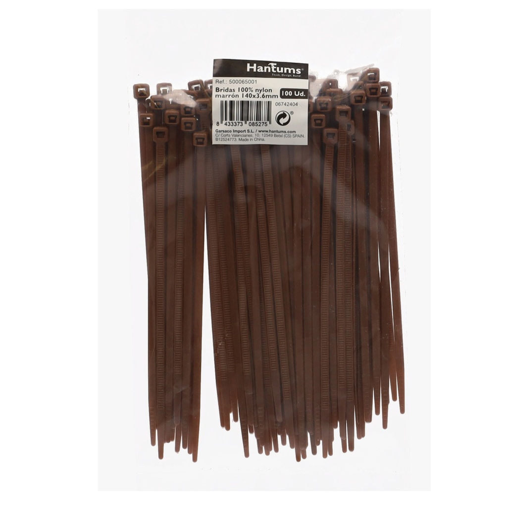 Bolsa 100u bridas 100% nylon 140x3.6mm Marrón