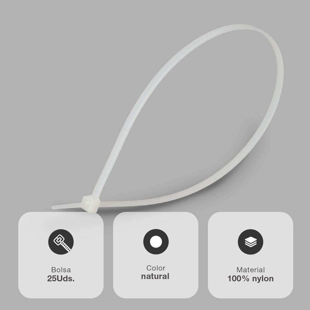 Bolsa 25u bridas 100% nylon 200x3.6mm Natural