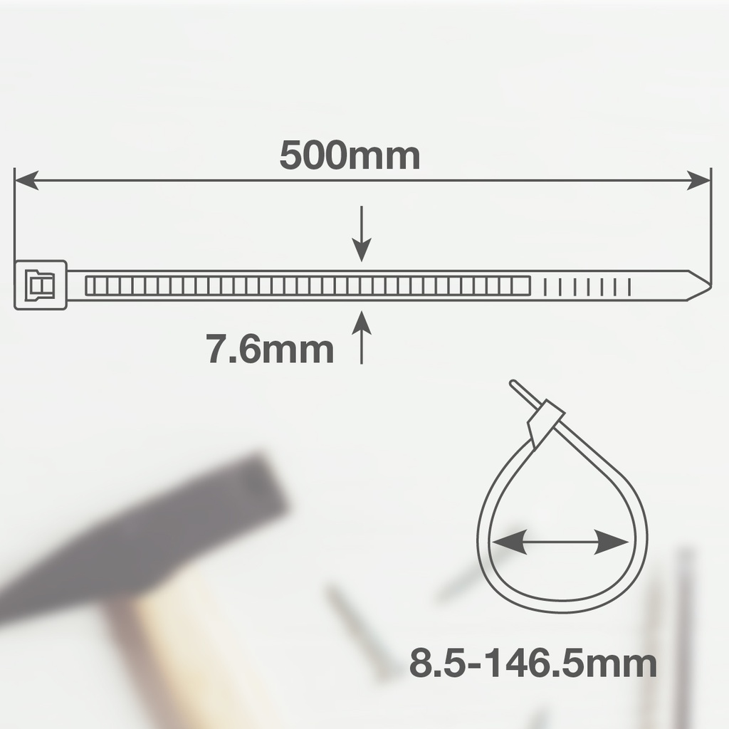 Bolsa 100u bridas 100% nylon 500x7.6mm Negro