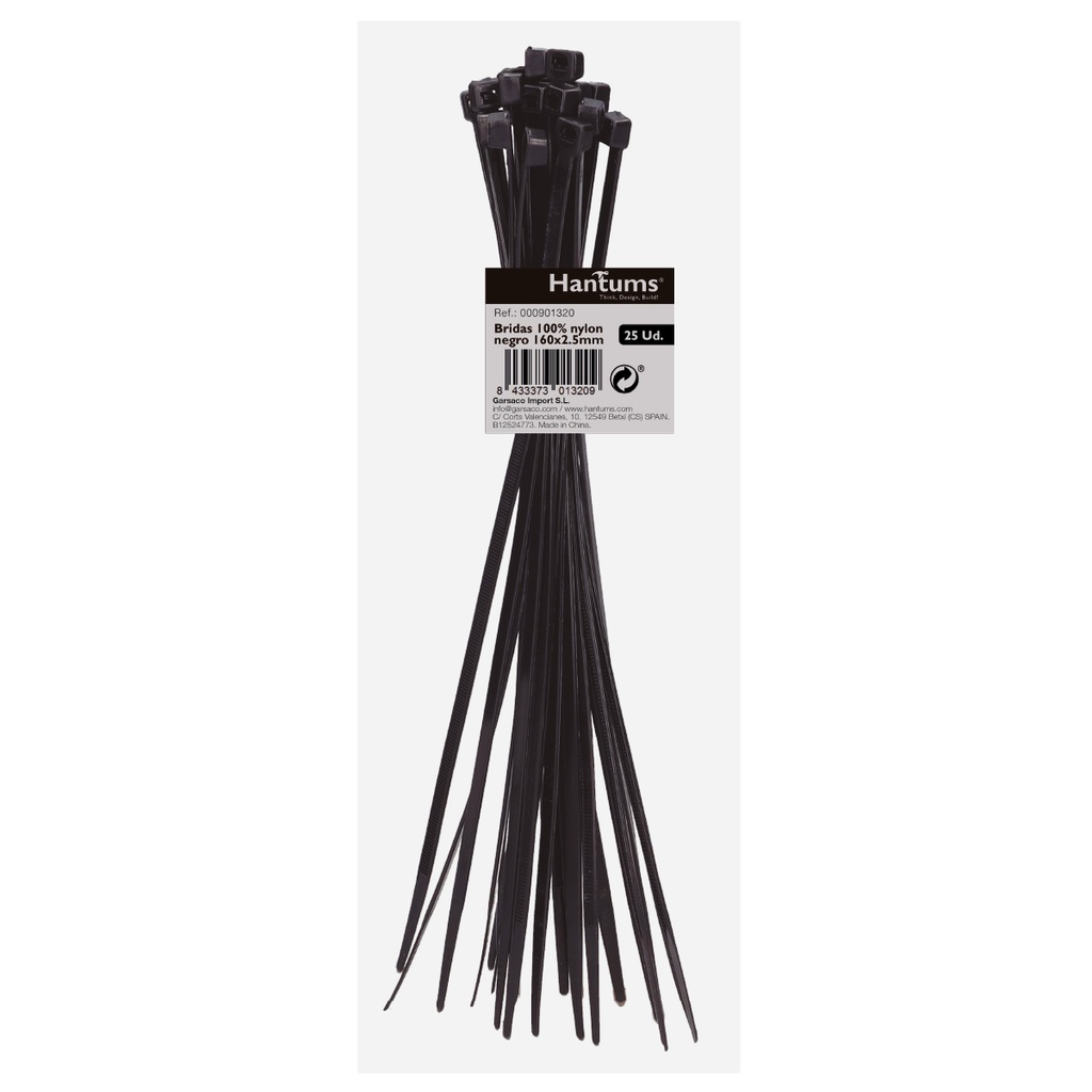 Bolsa 25u bridas 100% nylon 160x2.5mm Negro