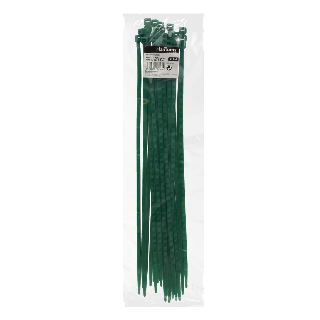 Bolsa 25u bridas 100% nylon 300x4.8mm Verde